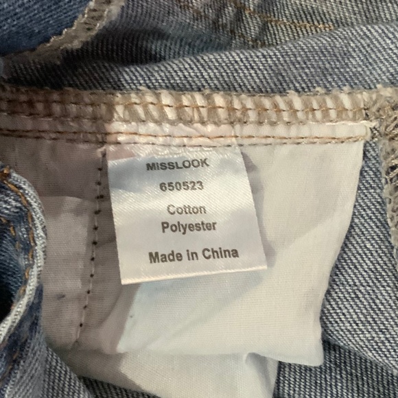 Miss Look Painted Flowers Denim Boho Overalls Size Medium - Picture 13 of 14